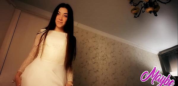 Sweet babe in white enjoy himself